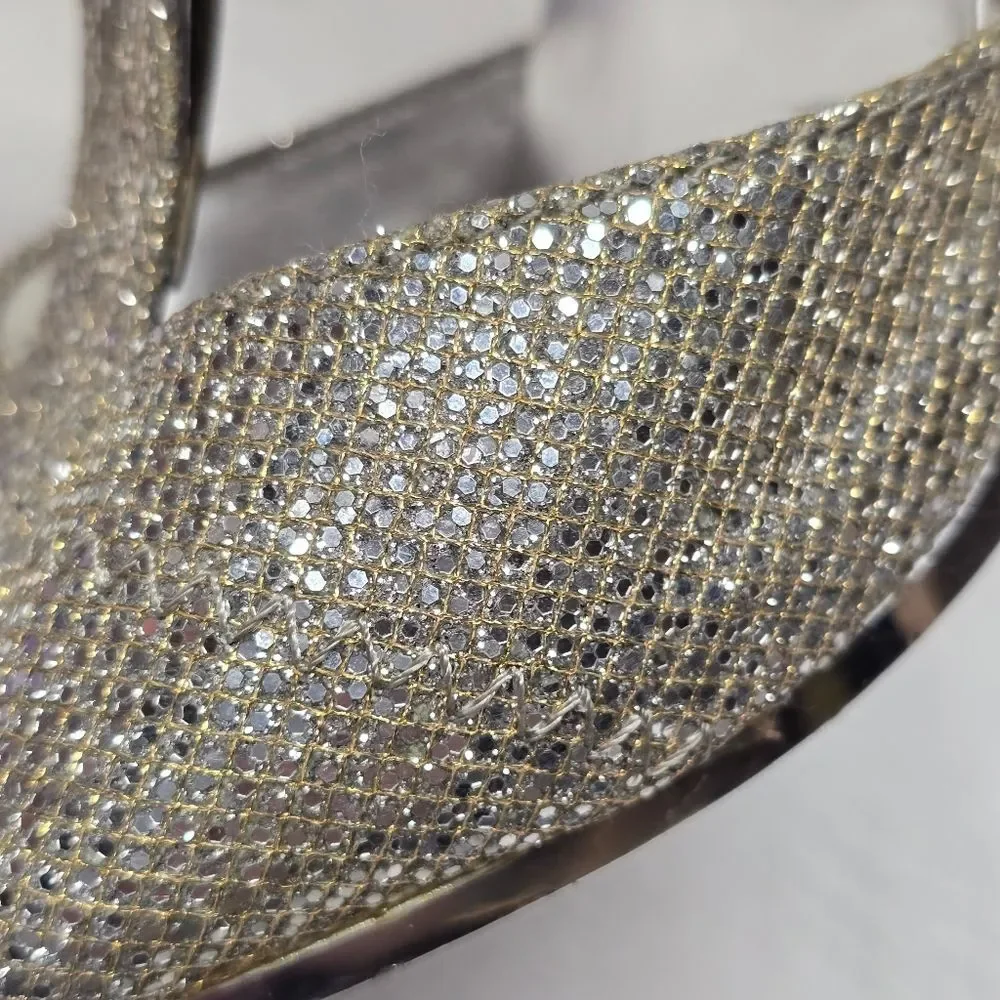 Michael Kors Berkley T-Strap Silver Glitter Dress Sandals Size 9 Formal Evening